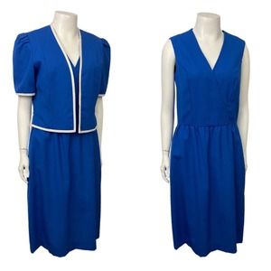 1980s Blue and White Stripe Sleeveless 2 Piece Dress Set / Women’s Medium *
